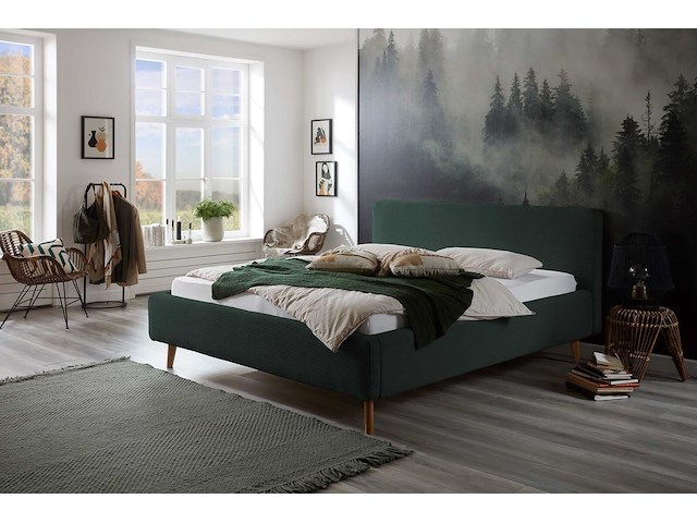 Tweepersoonsbed madras 160x200cm ribfluweel - donkergroen - afbeelding 1 van  3