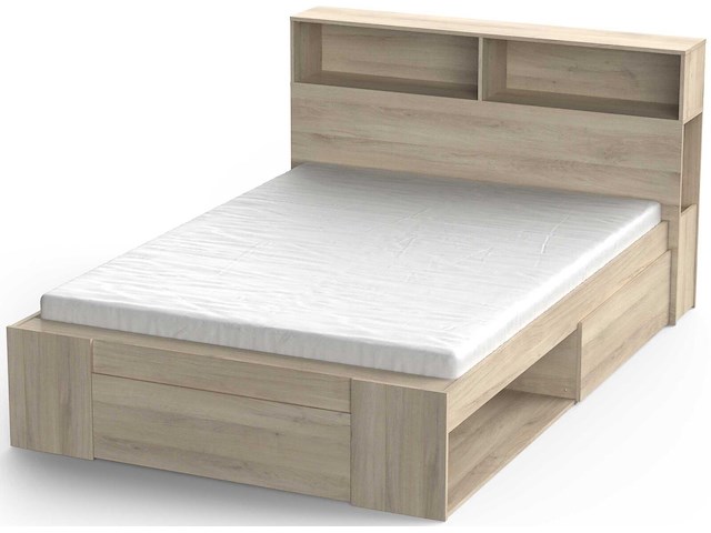 Tweepersoonsbed maksim - 140x190/200cm - met opbergruimte - eikdecor - afbeelding 2 van  7