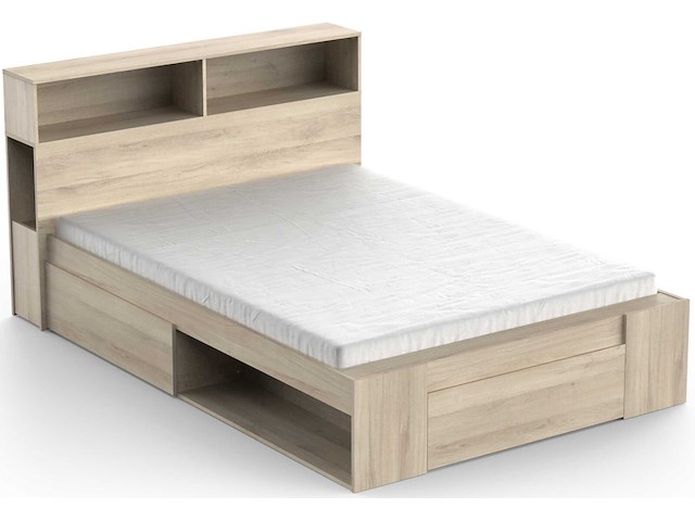 Tweepersoonsbed maksim - 140x190/200cm - met opbergruimte - eikdecor - afbeelding 4 van  7