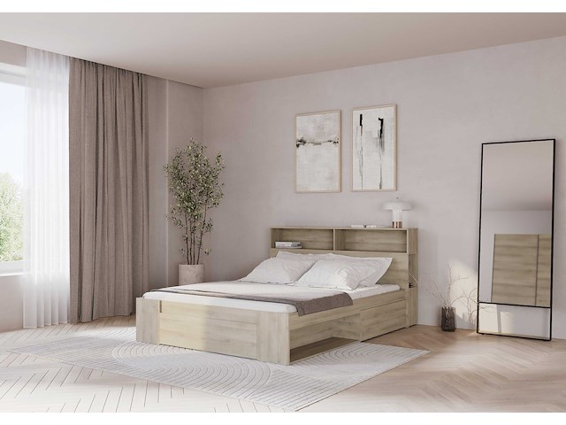 Tweepersoonsbed maksim - 140x190/200cm - met opbergruimte - eikdecor - afbeelding 6 van  7