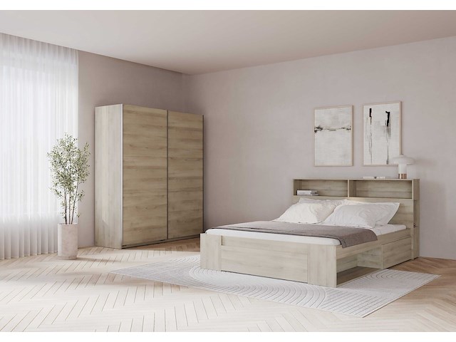 Tweepersoonsbed maksim - 140x190/200cm - met opbergruimte - eikdecor - afbeelding 7 van  7