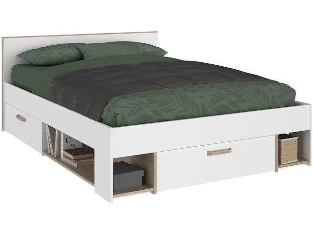 Tweepersoonsbed sueno 140x200cm met opbergruimte - wit/eikdecor - afbeelding 1 van  7