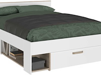 Tweepersoonsbed sueno 140x200cm met opbergruimte - wit/eikdecor - afbeelding 1 van  7