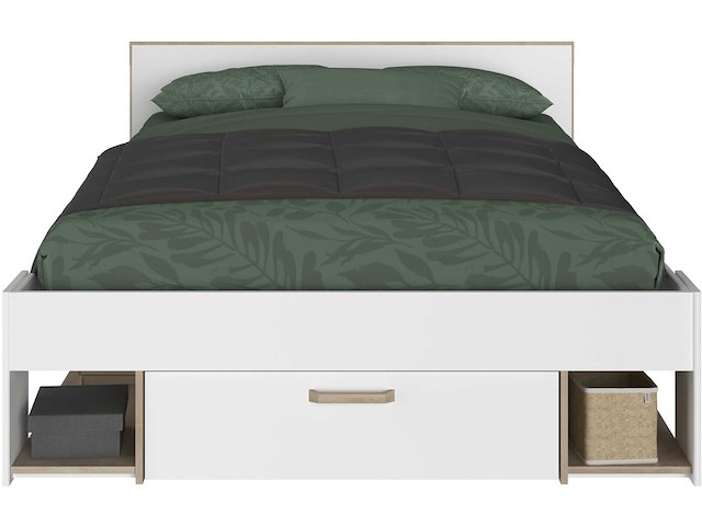 Tweepersoonsbed sueno 140x200cm met opbergruimte - wit/eikdecor - afbeelding 2 van  7