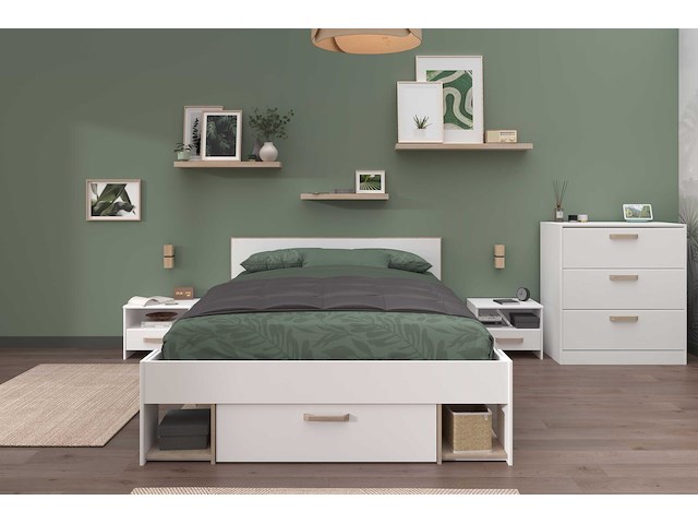 Tweepersoonsbed sueno 140x200cm met opbergruimte - wit/eikdecor - afbeelding 3 van  7
