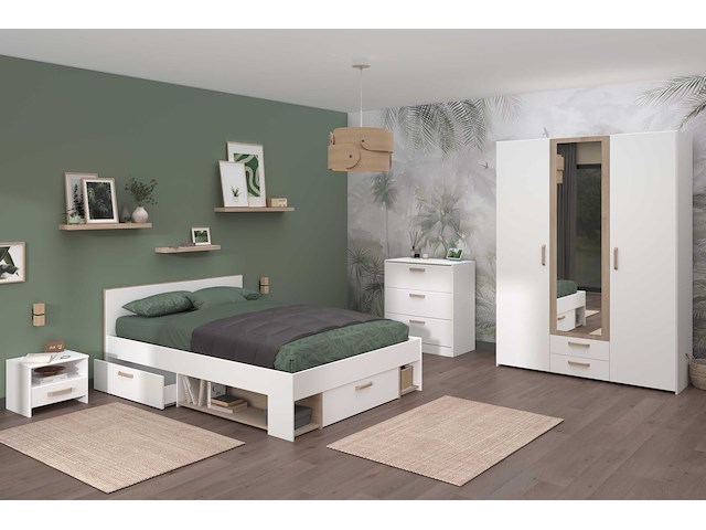Tweepersoonsbed sueno 140x200cm met opbergruimte - wit/eikdecor - afbeelding 4 van  7