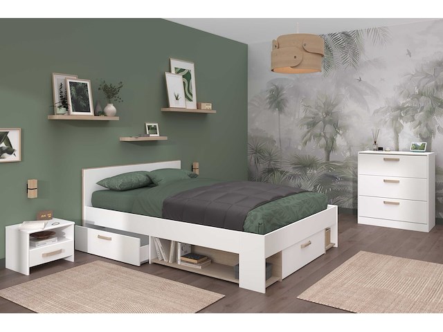Tweepersoonsbed sueno 140x200cm met opbergruimte - wit/eikdecor - afbeelding 5 van  7
