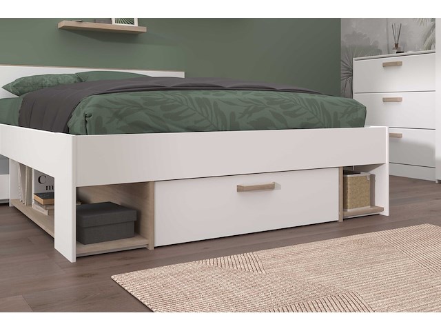Tweepersoonsbed sueno 140x200cm met opbergruimte - wit/eikdecor - afbeelding 7 van  7