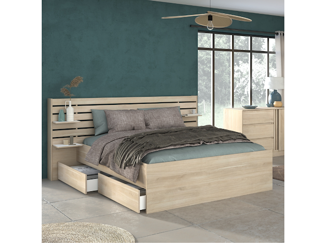 Tweepersoonsbed tokio 160x200cm-eikdecor/wit - afbeelding 1 van  7