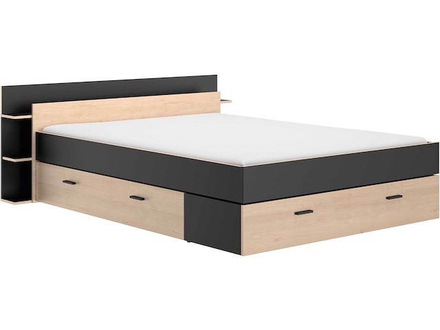 Tweepersoonsbed tonight - 180x200cm - met opberglades - eikdecor/zwart - afbeelding 3 van  5