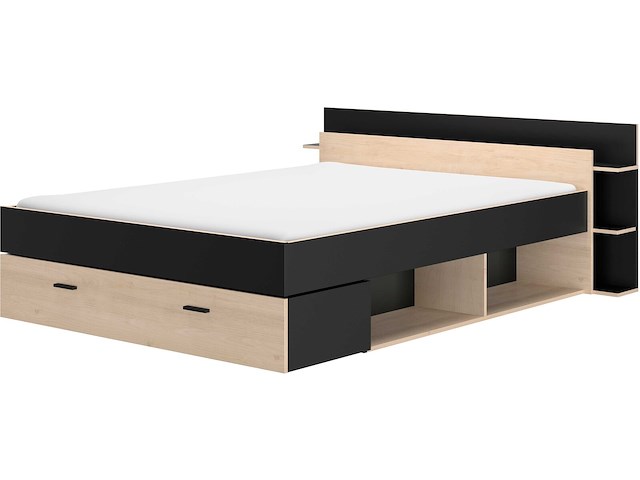 Tweepersoonsbed tonight - 180x200cm - met opberglades - eikdecor/zwart - afbeelding 5 van  5