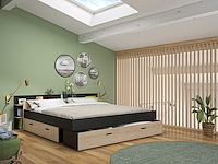 Tweepersoonsbed tonight - 180x200cm - met opberglades - eikdecor/zwart - afbeelding 1 van  5