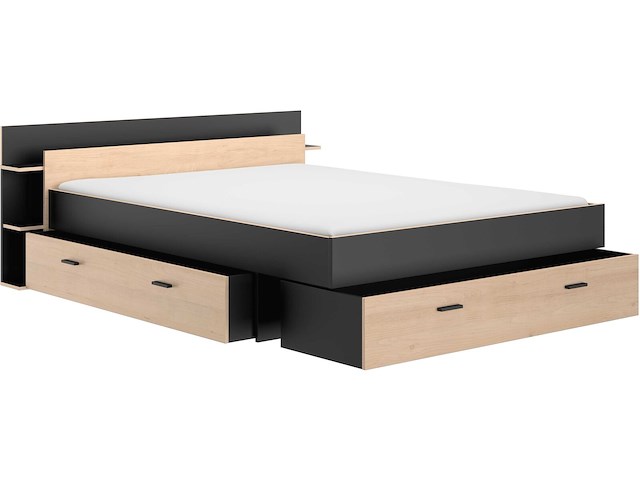 Tweepersoonsbed tonight - 180x200cm - met opberglades - eikdecor/zwart - afbeelding 4 van  5