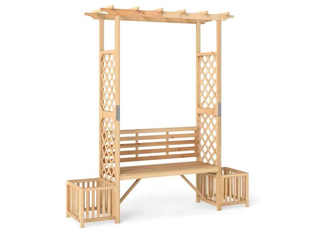 Tweezitter houten tuinbank met boog en 2 plantenbakken - afbeelding 1 van  2
