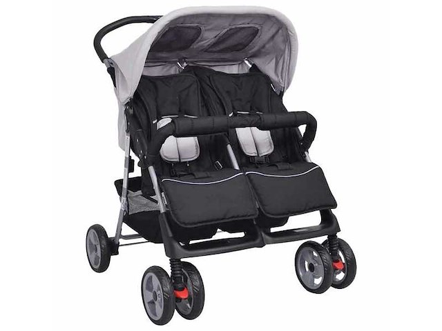 Tweezitter kinderwagen staalgrijs en zwart - afbeelding 1 van  7