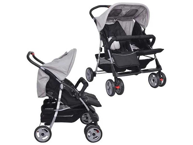 Tweezitter kinderwagen staalgrijs en zwart - afbeelding 2 van  7