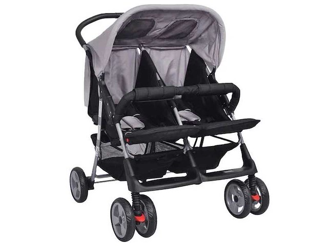Tweezitter kinderwagen staalgrijs en zwart - afbeelding 3 van  7