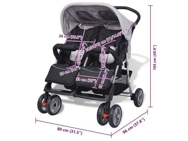 Tweezitter kinderwagen staalgrijs en zwart - afbeelding 8 van  8
