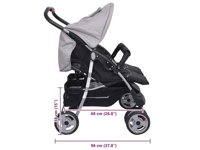 Tweezitter kinderwagen staalgrijs en zwart - afbeelding 7 van  7