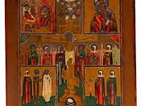 Two 19thc russian orthodox icons of our lady of the burning bush and a four-field icon with the crucifixion burning bush: 35.5 x 30 cm. (13.98 x 11.81 in.), four field icon: 44 x 39 cm. (17.32 x 15.34 in.) - afbeelding 3 van  4