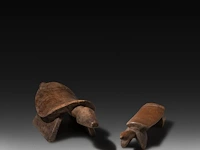 Two bembe tribal carved wooden phallic head rests, d.r. congo, l 53 cm (the largest)