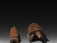 Two bembe tribal carved wooden phallic head rests, d.r. congo, l 53 cm (the largest) - afbeelding 4 van  5