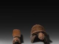 Two bembe tribal carved wooden phallic head rests, d.r. congo, l 53 cm (the largest) - afbeelding 5 van  5