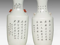 Two chinese famille rose vases, both decorated with a scene of playful boys and signed at the back, paired with lion head handles, republic period, h 58cm - afbeelding 3 van  6