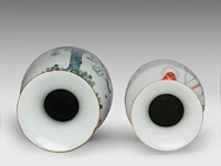 Two chinese famille rose vases, both decorated with beauties in a garden, republic period, h 43 - 59 cm - added a blue and white on celadon vase, 19thc, h 43 cm - afbeelding 6 van  7