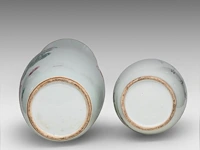 Two chinese famille rose vases, both decorated with beauties in a garden, republic period, h 43 - 59 cm - added a blue and white on celadon vase, 19thc, h 43 cm - afbeelding 7 van  7