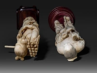 Two chinese ivory sculptures of fishermen, late qing dynasty (1850-1912), ivory h 25 cm - ivory 370g / ivory h 24 cm - total weight 477g (+) - afbeelding 7 van  8