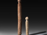 Two interesting carved stone phallus fertility statues, bura culture, burkina faso, h 38 - 70 cm