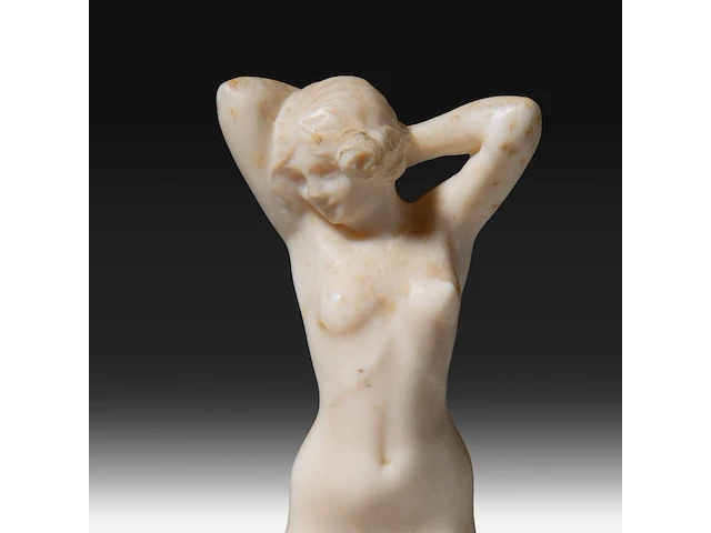 Two ivory art deco nude sculptures by joe descomps (1869-1950), signed, interwar period, total h 16 cm - ivory h 11 cm - 161g / total h 9,5 cm - ivory h 8,5 cm - 83g (+) - afbeelding 8 van  17