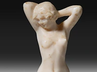 Two ivory art deco nude sculptures by joe descomps (1869-1950), signed, interwar period, total h 16 cm - ivory h 11 cm - 161g / total h 9,5 cm - ivory h 8,5 cm - 83g (+) - afbeelding 8 van  17