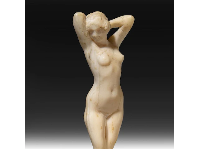 Two ivory art deco nude sculptures by joe descomps (1869-1950), signed, interwar period, total h 16 cm - ivory h 11 cm - 161g / total h 9,5 cm - ivory h 8,5 cm - 83g (+) - afbeelding 16 van  17