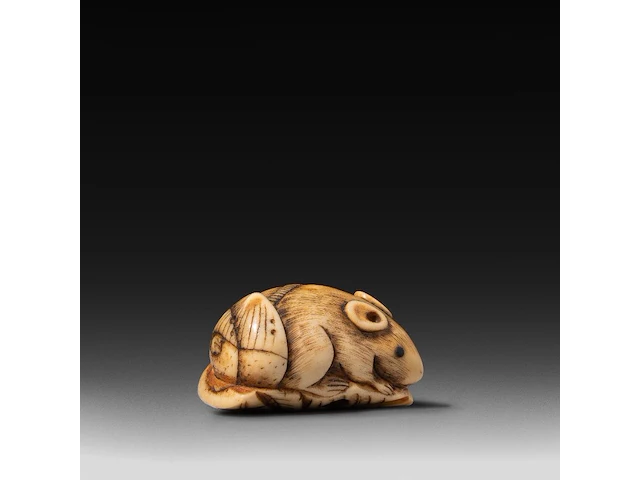 Two japanese bone netsuke of rats, edo period (19thc), w 3,5 cm / w 7,2 cm - afbeelding 5 van  6