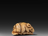Two japanese bone netsuke of rats, edo period (19thc), w 3,5 cm / w 7,2 cm - afbeelding 5 van  6