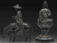 Two japanese champlevé enameled bronzes, one of kannon, the other an immortal, meiji period (1868-1912), h 45 cm / h 42 cm - afbeelding 4 van  8