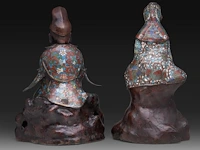 Two japanese champlevé enamelled bronzes, one depicting kannon, the other an immortal; added a ditto large vase decorated with elephants and shishi, meiji period (1868-1912), h 37 cm (both figures) / h 93 cm (vase) - afbeelding 11 van  15