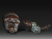 Two japanese cloisonné enameled bronzes, one depicting buddha, the other an immortal, meiji period (1868-1912), h 36 cm - h 46 cm - afbeelding 7 van  8