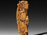 Two japanese flat ivory netsuke of chokaro and tekkai sennin, edo period (18thc), h 9 cm - 21g / h 7,3 cm - 14g (+) - afbeelding 7 van  10