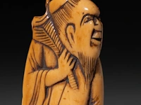Two japanese flat ivory netsuke of chokaro and tekkai sennin, edo period (18thc), h 9 cm - 21g / h 7,3 cm - 14g (+) - afbeelding 9 van  10
