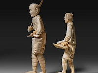 Two japanese ivory okimono of farmers with their crop, both signed, meiji period (1868-1912), h 32 cm - 830g / h 25 cm - 674g (+) - afbeelding 3 van  9