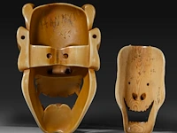 Two japanese ivory okimono/netsuke of no masks, meiji period (1868-1912), h 8 cm - 53g / h 5,5 cm - 12g (+) - afbeelding 2 van  4