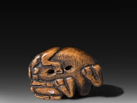 Two japanese wood netsuke of animals of the zodiac, edo period (17th-18thc), w 4,3 cm - h 3,7 cm / w 5,5 cm - afbeelding 8 van  12
