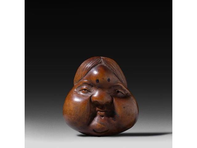 Two japanese wood netsuke of masks, edo period (19thc), both h 5 cm - afbeelding 2 van  6