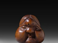 Two japanese wood netsuke of masks, edo period (19thc), both h 5 cm - afbeelding 2 van  6