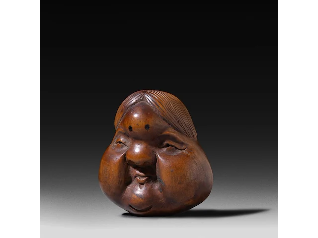Two japanese wood netsuke of masks, edo period (19thc), both h 5 cm - afbeelding 3 van  6