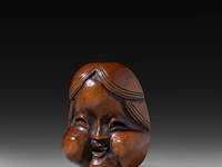 Two japanese wood netsuke of masks, edo period (19thc), both h 5 cm - afbeelding 8 van  10