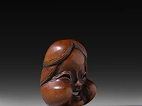 Two japanese wood netsuke of masks, edo period (19thc), both h 5 cm - afbeelding 9 van  10
